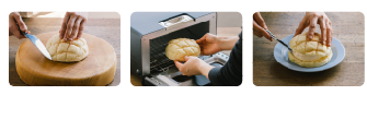 1.パンに切りこみをいれる　2.トースターで焼き色をほんのりつける　3.好きなアイスをはさむ